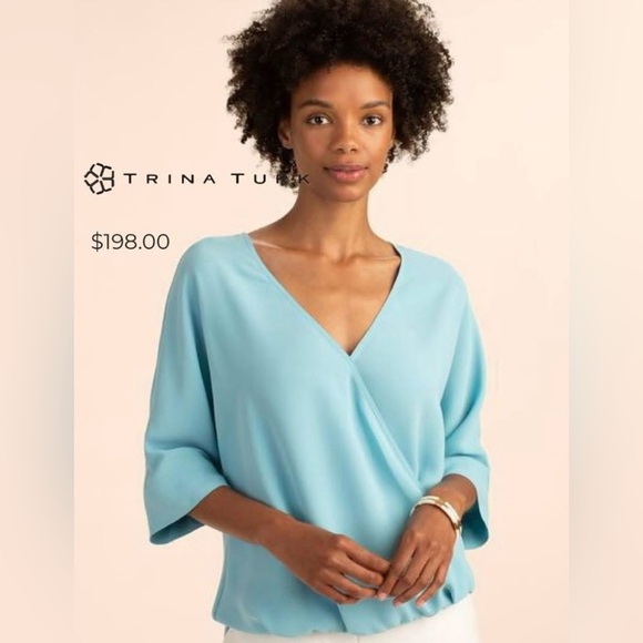 Trina Turk chrysanthemum surplice blouse top light blue small - Picture 1 of 13